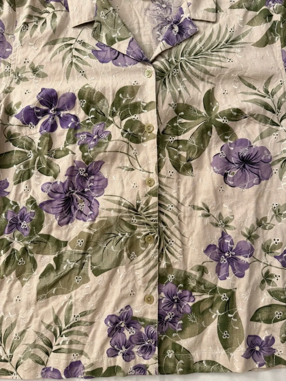 Fashion Bug Lavender Floral Button-Front Camp Shirt - Picture 7 of 11